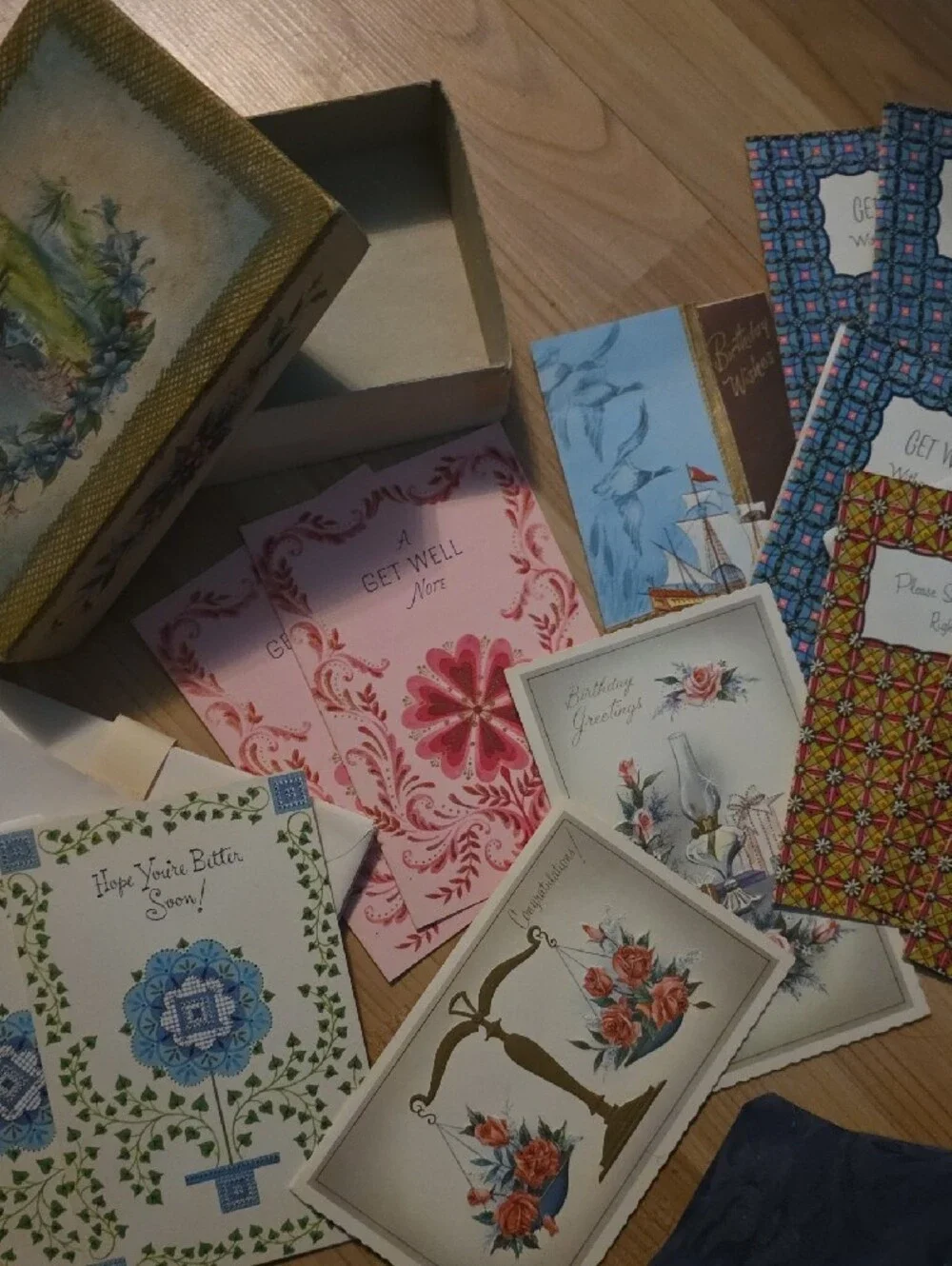Nationally Famous 'Get Well' Assortment Blue Floral 13 Unused Greeting Cards